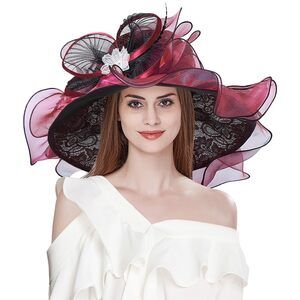 Women's Organza Fascinator Church Derby Hat Floral Lace Wide Brim Sun Hats 4971